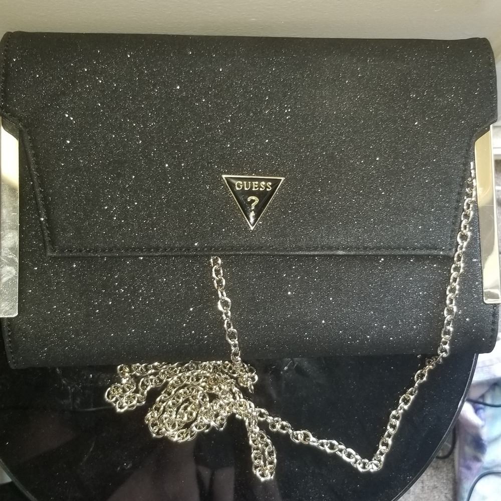 Guess black glitter clutch